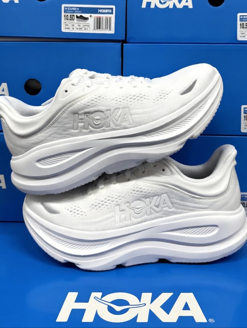 HOKA Bondi One One 9 Triple ๐ปโโ๏ธ White Running Shoe For Men Brand New Width D - Picture 3 of 8
